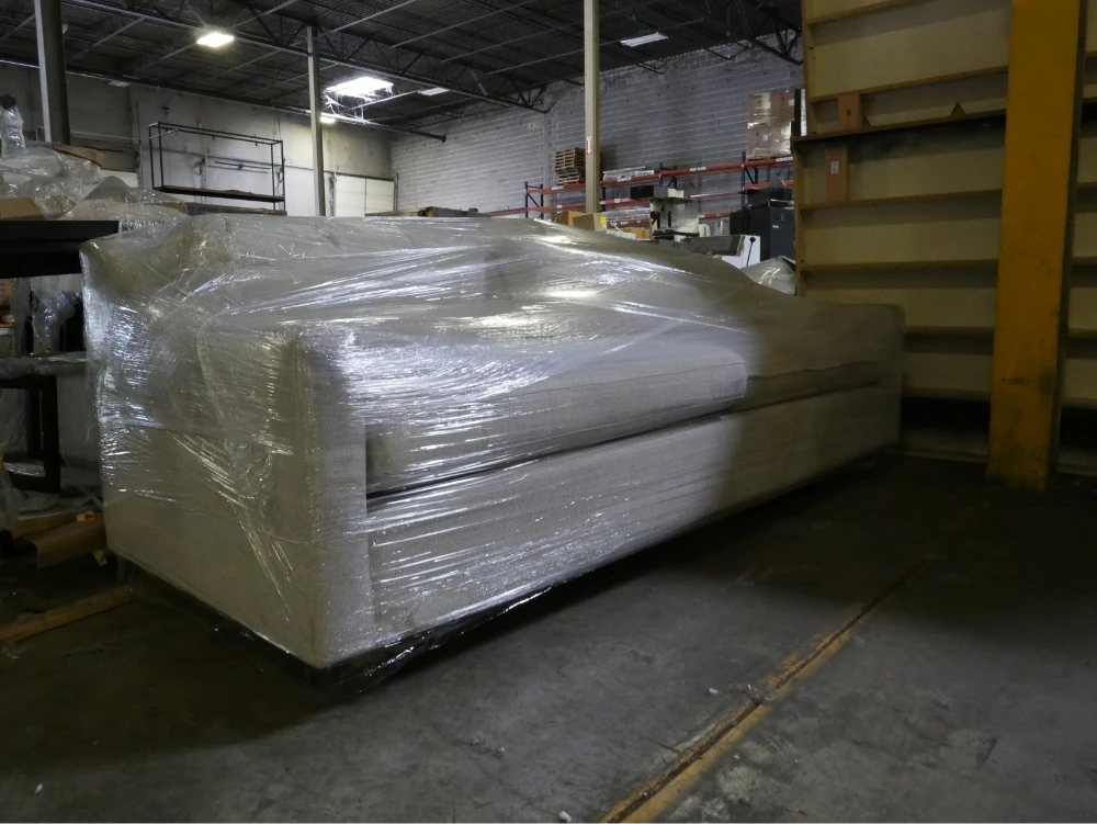 Couch wrapped and in storage